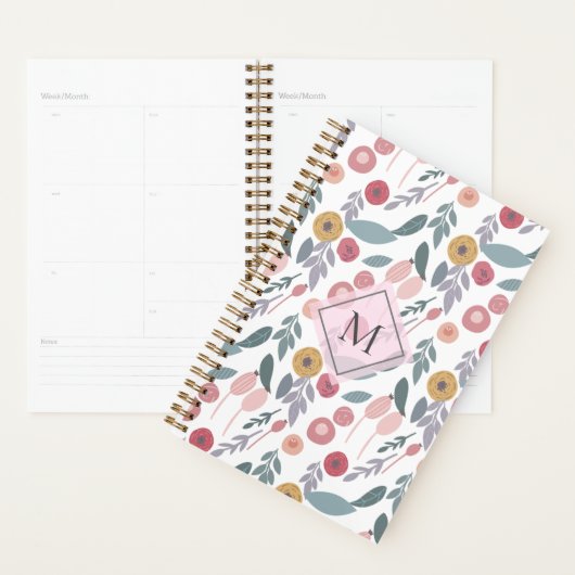 Élégant Pastel Motif Floral Monogramme (Devant avec enveloppe)