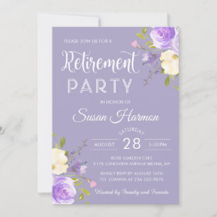 Elegant Pastel Paars Floral Retirement Party Kaart