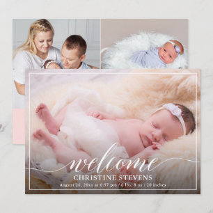 Elégant Pastel Pink 3 Faire-part de naissance phot