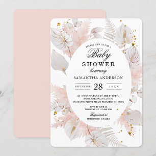 Elegant Pastel Pink Floral Lijst & Gold Druppels Kaart