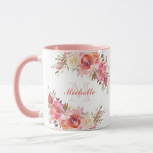 Elegant Pastel Pink Peach Roos Florence Monogram