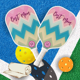 Elegant Pastel Pink Zig-zag Custom Gift Best Mom Pickleball Paddle