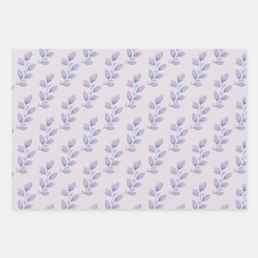 Elégant Pastel Purple & Blue Watercolor Feuilles (Devant 2)
