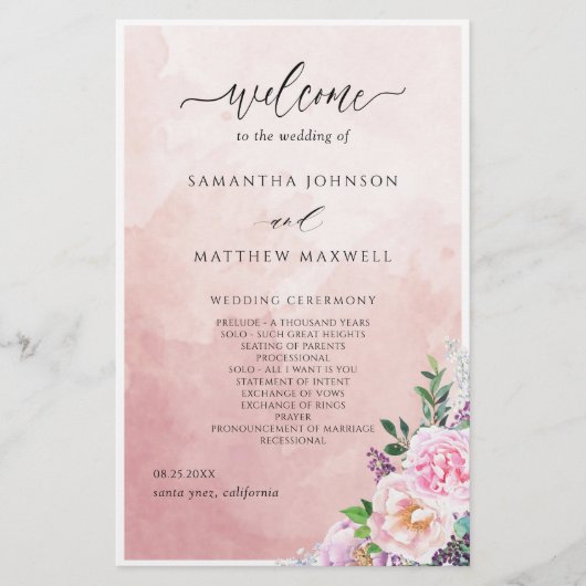 Élégant Pastel Purple Floral Wedding Programme (Devant)