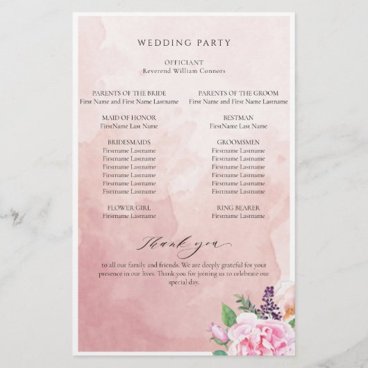 Élégant Pastel Purple Floral Wedding Programme (Dos)