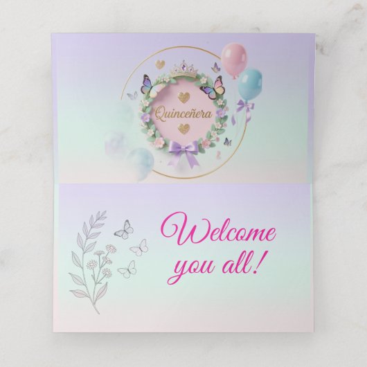 Elegant Pastel Quinceañera Place Cards (Binnenkant ongevouwen)