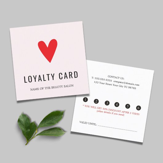 Elegant Pastel Red Heart Beauty Salon Loyalty Kaar