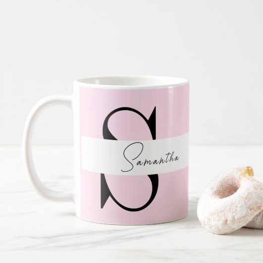 Elégant Pastel rose Mug personnalisé avec Monogram (Avec donut)