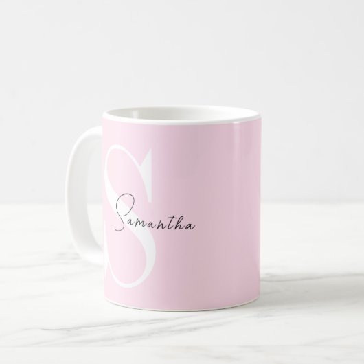 Elégant Pastel rose Mug personnalisé avec Monogram (Devant gauche)