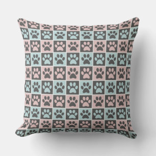 Elegant Pastel Roze en Blue Paw Print Pattern Kussen