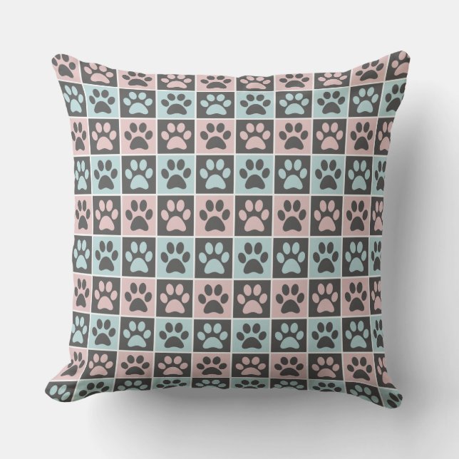 Elegant Pastel Roze en Blue Paw Print Pattern Kussen (Voorkant)