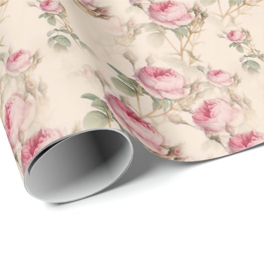 Elegant Pastel Roze Roses Floral Cadeaupapier (Rol Hoek)