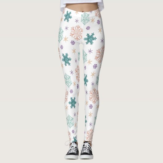 Elegant pastel Snowflake Patroon Leggings (Voorkant)