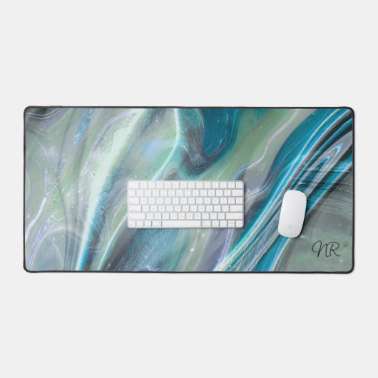 Elégant Pastel Turquoise bleu vert Monogramme Marb (Clavier et souris)