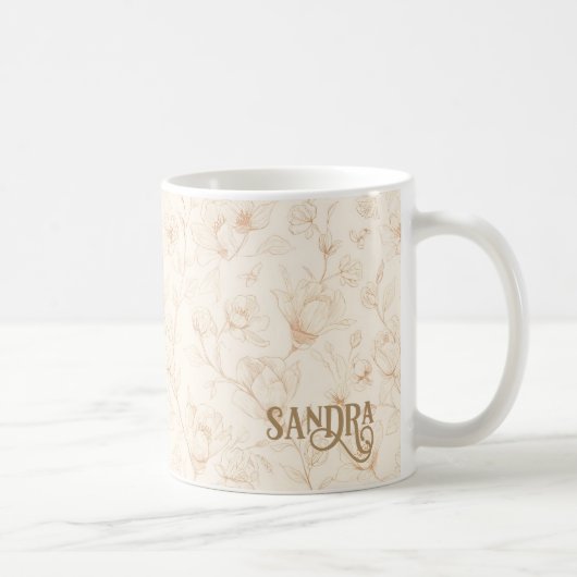 Elegant Pastel Yellow Floral Name Mug (Droite)