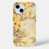 Elegant pastelgeel bloemige primrose monogram Case-Mate iPhone case (Achterkant)