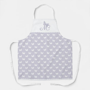 Elegant pastellavendel monogram vlinderpatroon schort