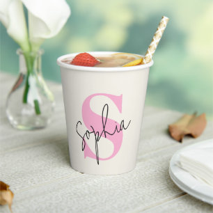 Elegant pastelmonogram gepersonaliseerde papieren bekers