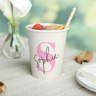 Elegant pastelmonogram gepersonaliseerde papieren bekers