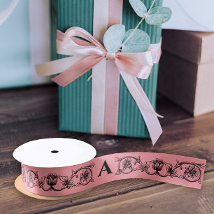 Elegant Pastelroze Bloemen en Monogram Lint