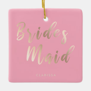 Elegant pastelroze en goudbruidsbruin roos keramisch ornament