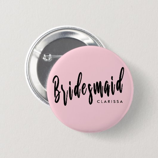 Elegant pastelroze en zwarte bruidsmeisje ronde button 5,7 cm (Voorkant /achterkant)