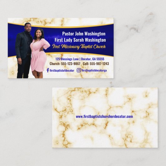 Elegant pastor en First Lady Marble Photo Church Visitekaartje (Voorkant / Achterkant)