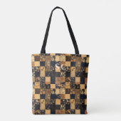 Elegant Patchwork Tas met Blauwe en Beige Bloemen (Achterkant)