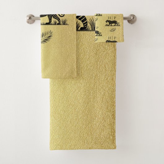 Elegant patroon Goud Zwart Monogram Bad Handdoek (Insitu)