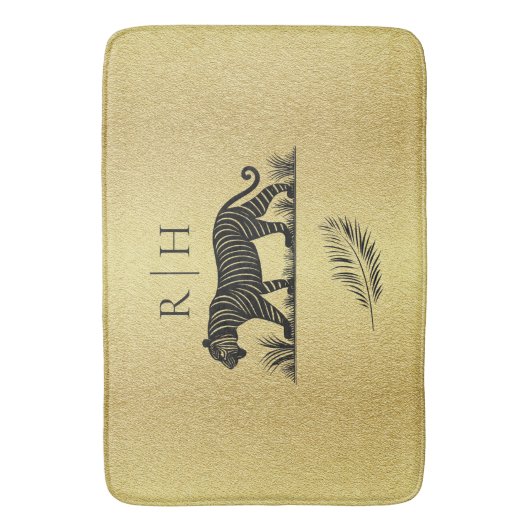 Elegant patroon Goud Zwart Monogram Badmat (Voorkant Verticaal)