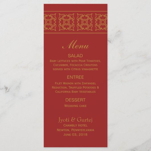 Elegant patroon Indiase bruiloft menu (Voorkant)