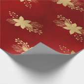 Elegant patroon met rode en gouden kerstbloem cadeaupapier (Hoek)