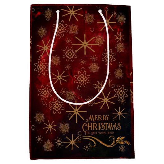 Elegant patroon RODE GOUD Prettig Kerstfeest Medium Cadeauzakje (Voorkant)