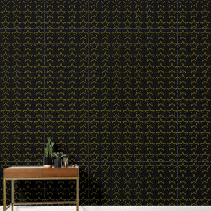 Elegant Patroon van Gouden Sterren op Zwart Behang