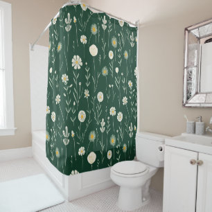 Elegant patroon van wilde bloemen op donkergroen douchegordijn