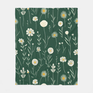 Elegant patroon van wilde bloemen op donkergroen fleece deken