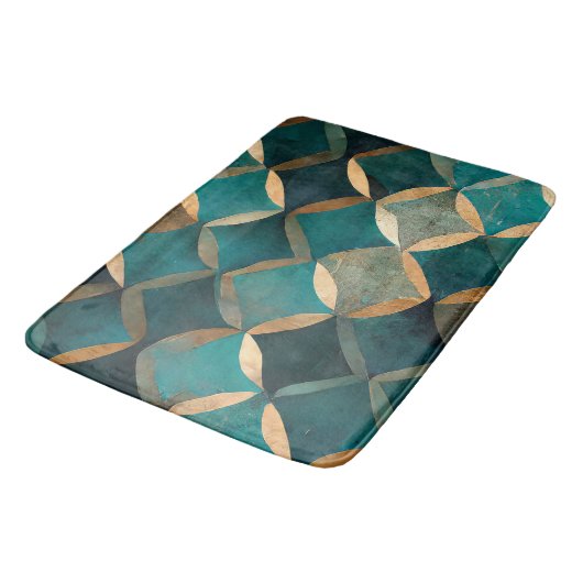 Elegant patroontje blauwgroen goudluxe badmat (Gekanteld)