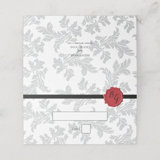 Elegant Pattern & Wax Seal Weddenschap Place Card (Buitenkant ongevouwen)