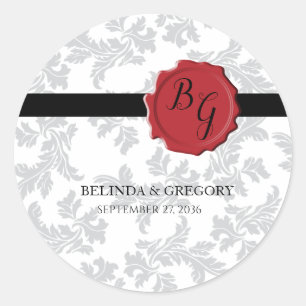 Elegant Pattern & Wax Seal Wedding Ronde Sticker