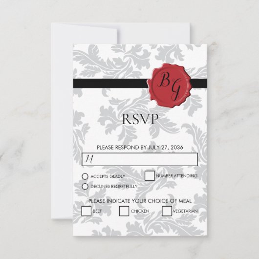 Elegant Pattern & Wax Seal Wedding RSVP Kaarten Kaartje (Voorkant)