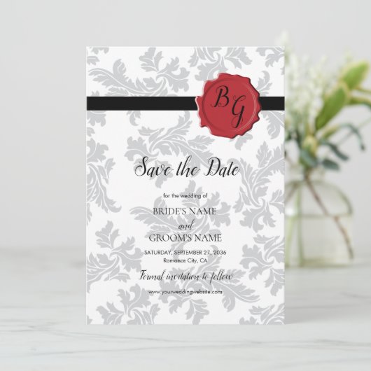 Elegant Pattern & Wax Seal Wedding Save The Date (Staand voorkant)