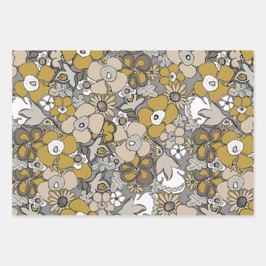Elegant Patterns Mustard Beige Taupe Grey Inpakpapier Vel (Voorkant)