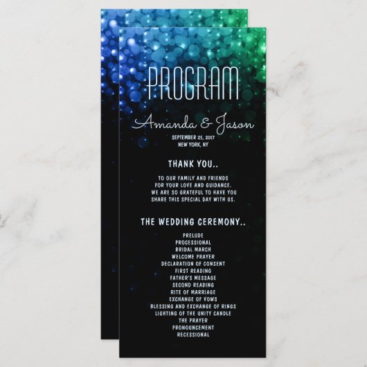 Elegant pauw kleurenlicht voor bruiloft programma (Voorkant / Achterkant)