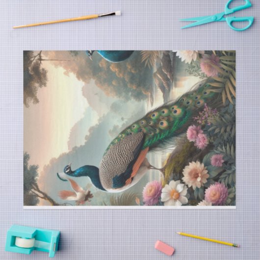 Elegant Pauwbloem Decoupage Tissuepapier (Craft)