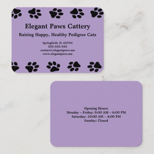 Elegant Paws Cattery Business Card with Paw Print  Visitekaartje (Voorkant / Achterkant)