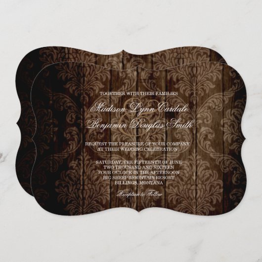 Elégant pays rustique Mariage damassé Invitations (Devant / Derrière)