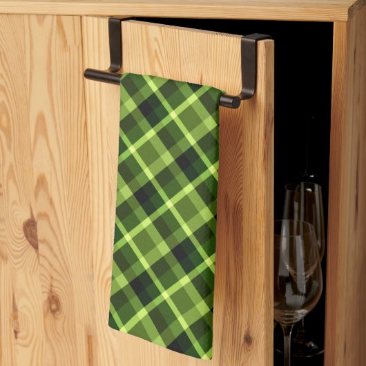Elégant Pea Green Plaid Motif serviette de cuisine (Pliage en tiers)