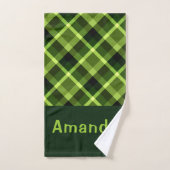 Élégant Pea vert Plaid Monogramme Ensemble de serv (Serviette à main)
