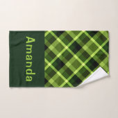 Élégant Pea vert Plaid Monogramme Ensemble de serv (Serviette à main)