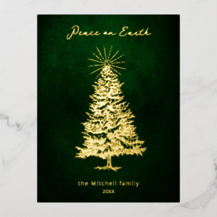 Elegant Peace on Earth Gold-kerstboom Folie Feestdagen Briefkaart